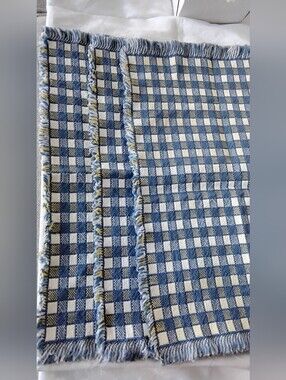 Blue and White / Yellow Checkered Fringed Placemat/Table Runner Set Of 3